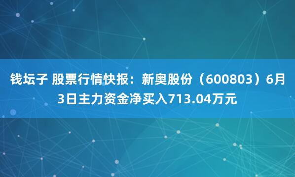 钱坛子 股票行情快报：新奥股份（600803）6月3日主力资金净买入713.04万元