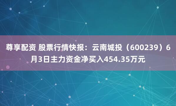 尊享配资 股票行情快报：云南城投（600239）6月3日主力资金净买入454.35万元