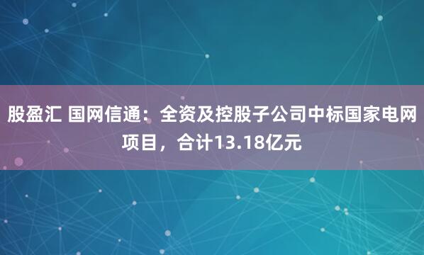 股盈汇 国网信通：全资及控股子公司中标国家电网项目，合计13.18亿元