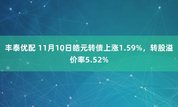 丰泰优配 11月10日皓元转债上涨1.59%，转股溢价率5.52%